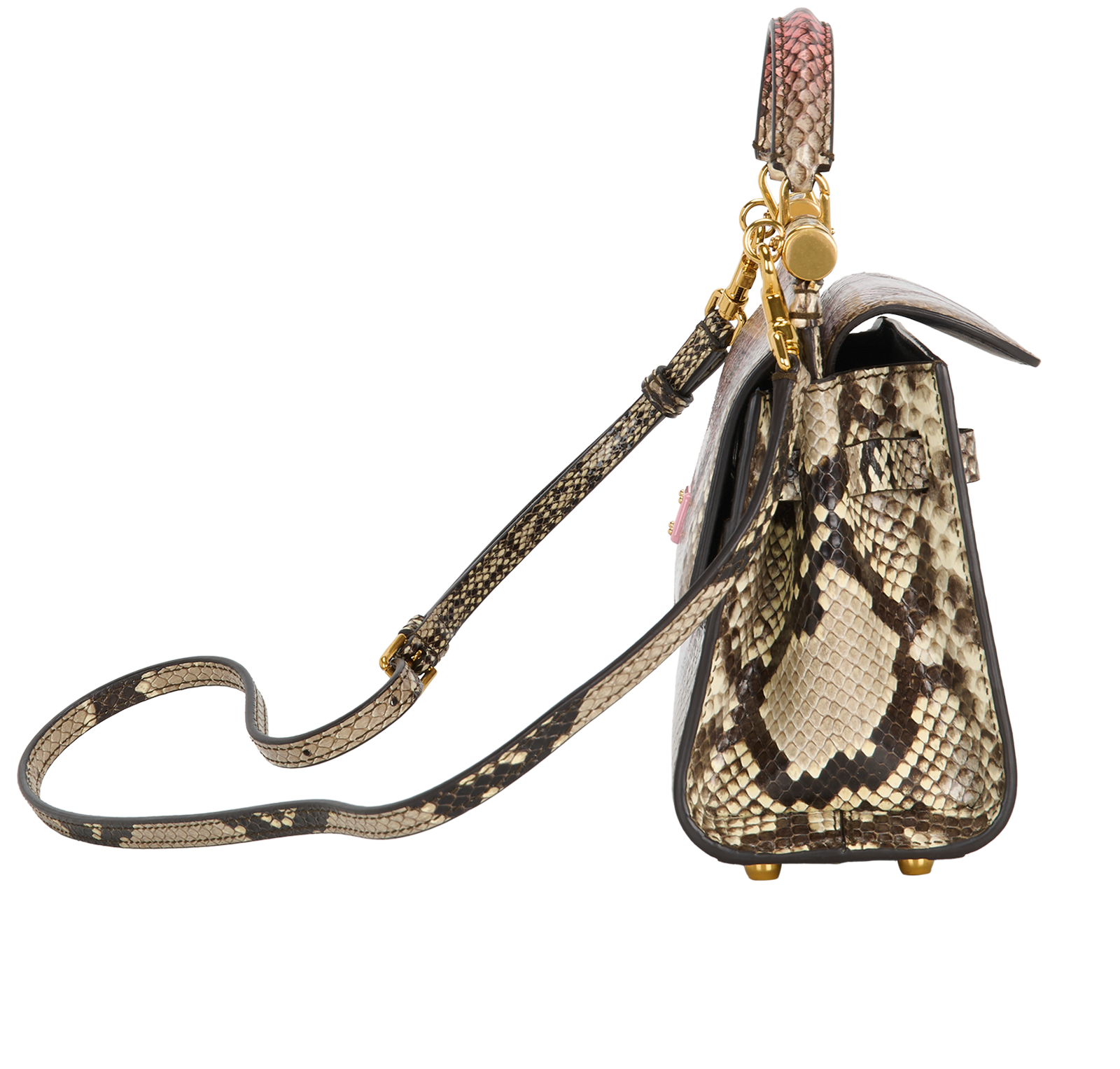 Snake Print Sicily Top Handle, &pound;595, Handbags, Black/Pink/White, Leather, Side view